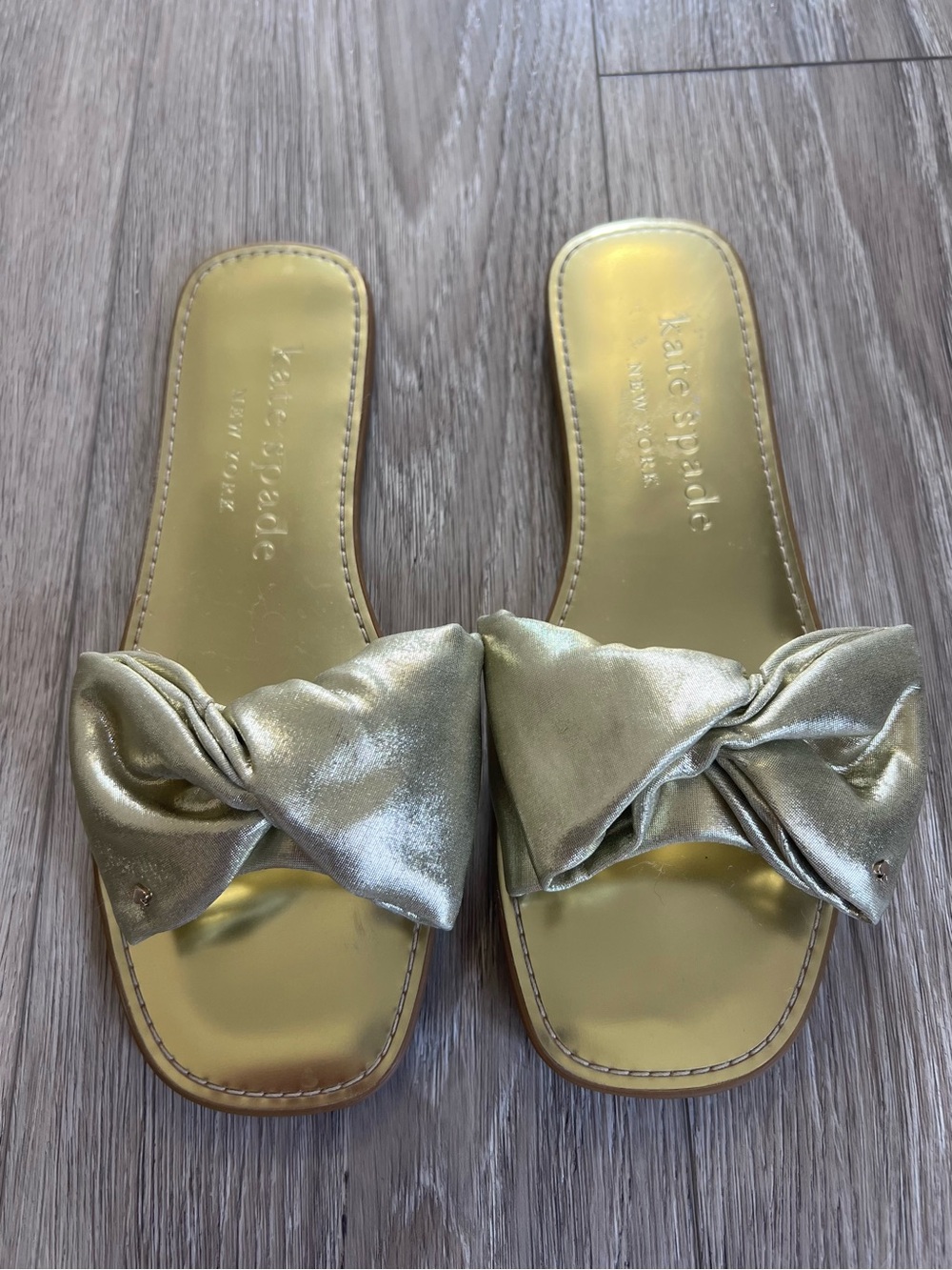 Kate Spade Metallic Gold Bikini Slide Sandals - Picture 6 of 14